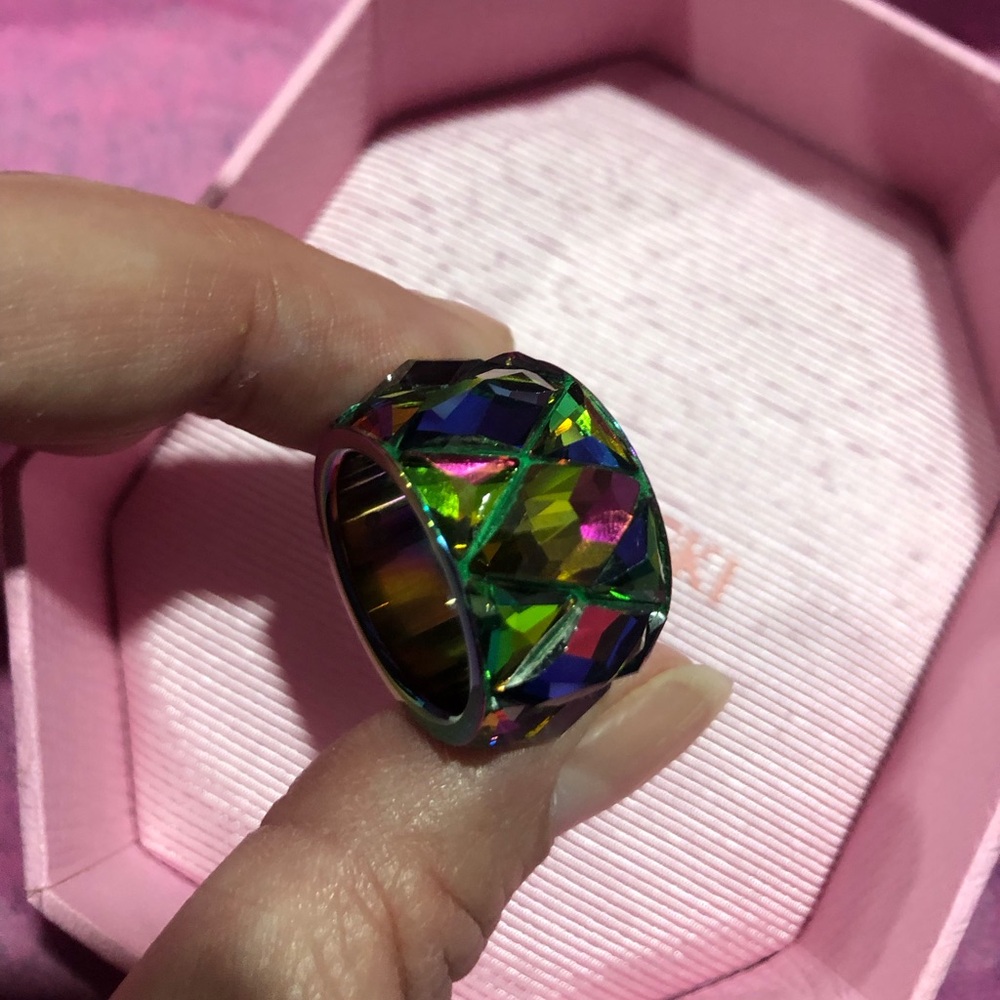 New Swarovski Multi-Color Faceted Crystal Band Ring